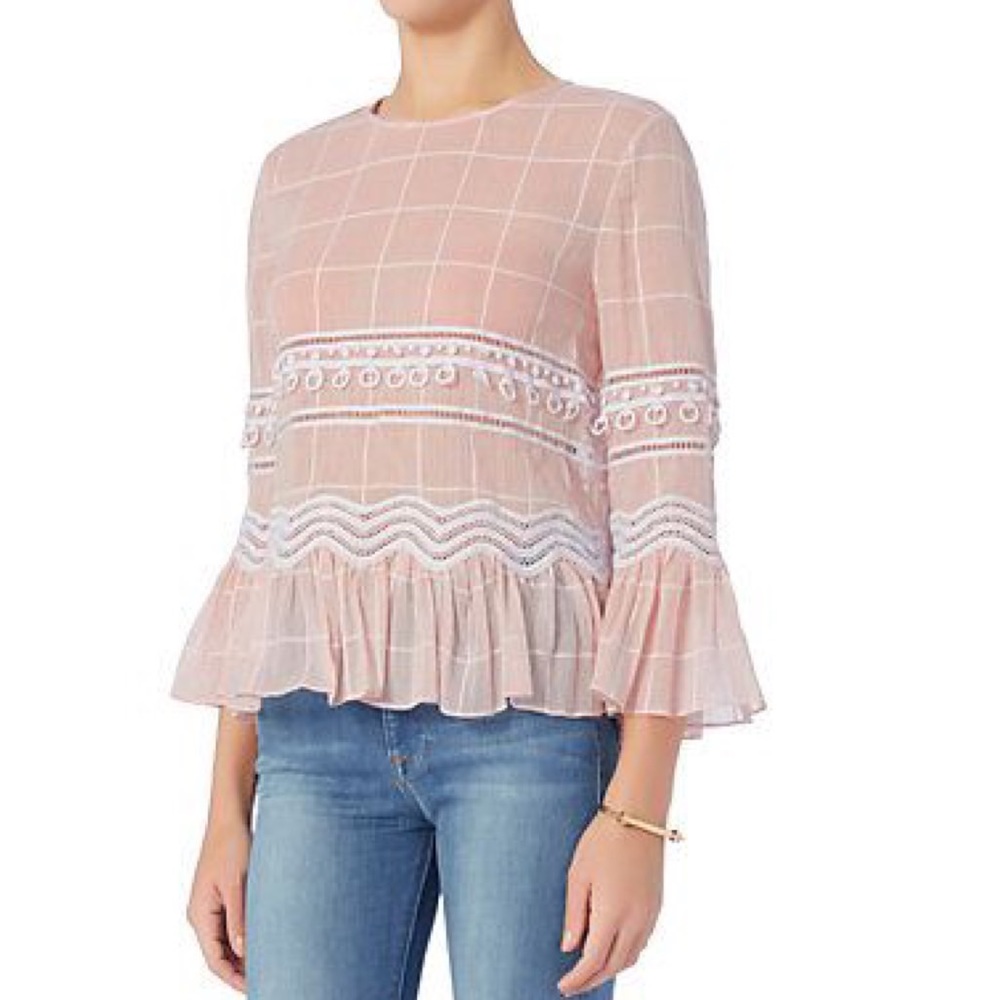Jonathan Simkhai Top Shirt • Embroidered Grid Trumpet Top Pink